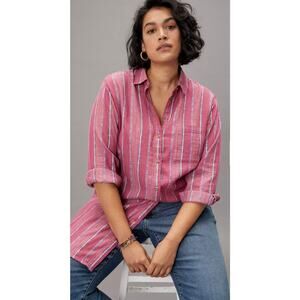 Anthropologie Pilcro Boyfriend Embroidered Buttondown